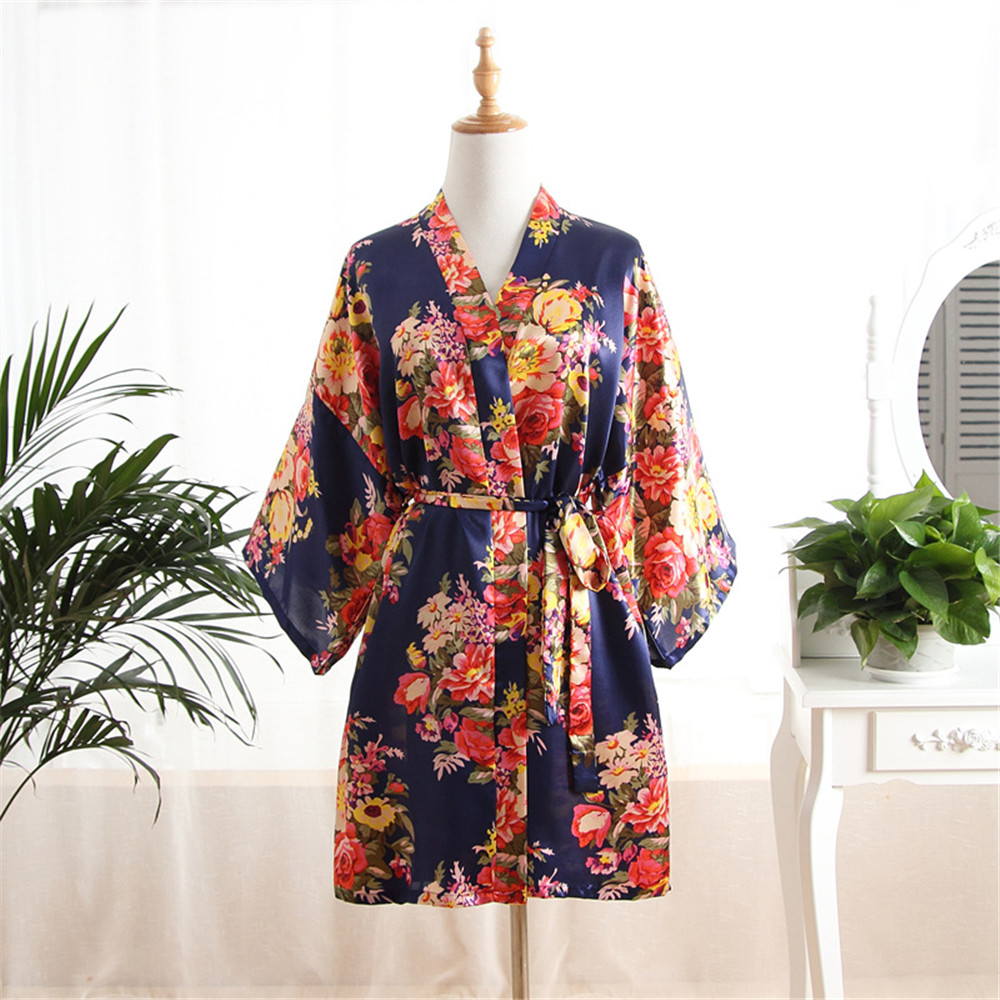 Vrouwen Badjas Sexy Losse Bruiloft Gewaad Casual Lounge Nachtkleding Kimono Print Pioen V-hals Mini Home Kleding: GRIJS