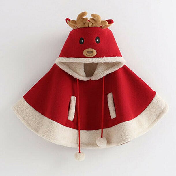 Jul barn baby pige 6m-4t frakke hjorte hættetrøje tyk varm jakke toddler overtøj kappe kappe: 12m