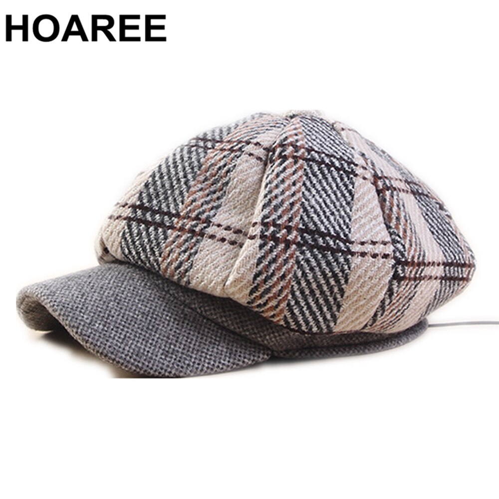 HOAREE, gorra para mujer, gorra de Tweed Gabby Baker Boy, gorra Vintage a cuadros, sombrero para mujer, beis, chicas, estilo británico, sombrero artístico, gorra plana de invierno