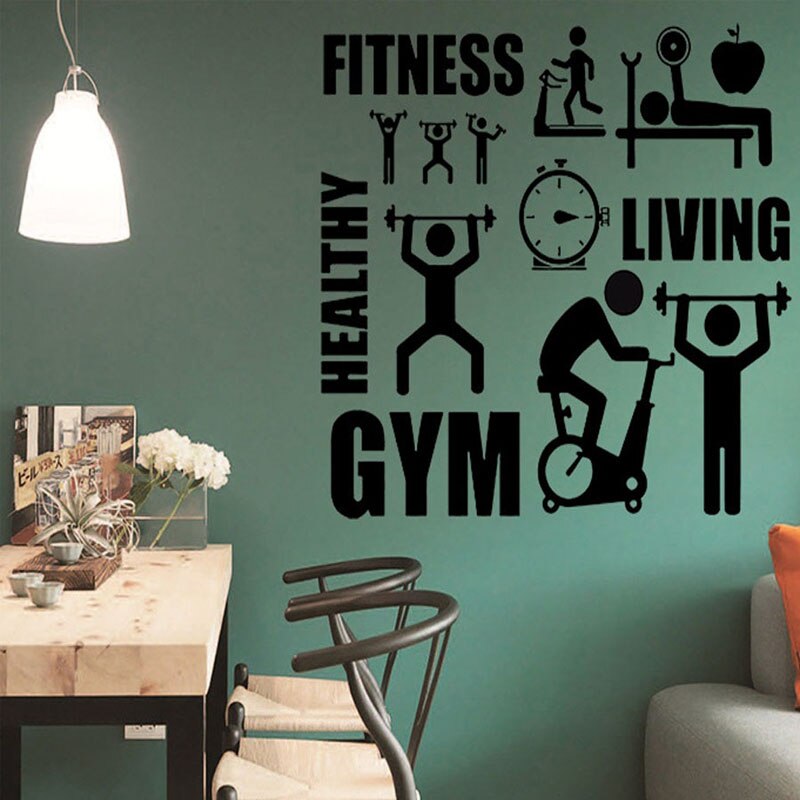 Gym Fitness Themed Wall Stickers for Nursery Kids Room Home Decor Art Decoration Vinyl Decals Bedroom Murals YY50