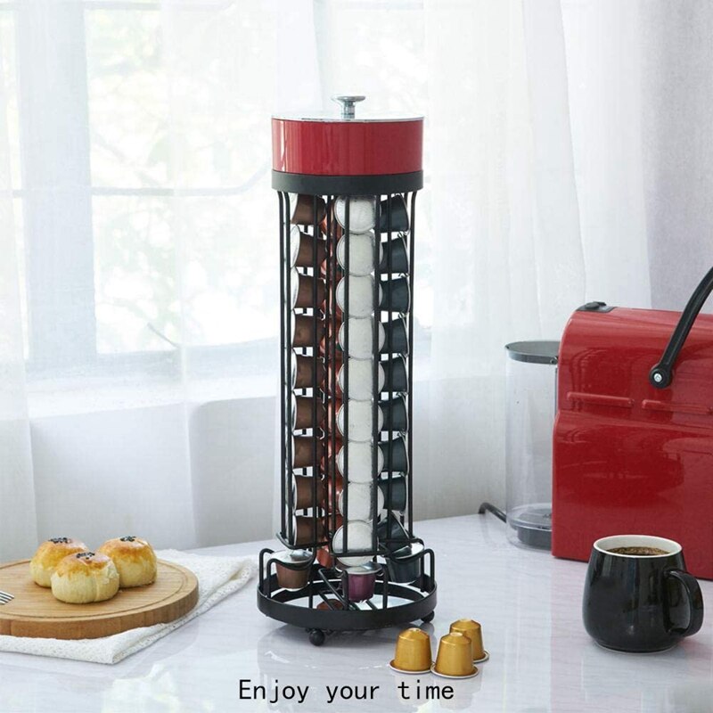 Coffee Capsule Pod Rack Holder Carousel with Sugar Box Holds 40 for Nespresso Line Capsules, Spin 360 Degree