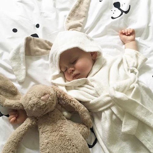 Pudcoco hvid kanin baby dreng pige badekjole blød klud hætte håndklæde morgenkåbe pyjamas