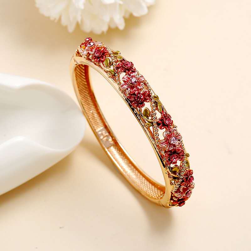 Palácio vintage pulseira feminina pintado à mão delicado abertura oco flor pulseira acessórios