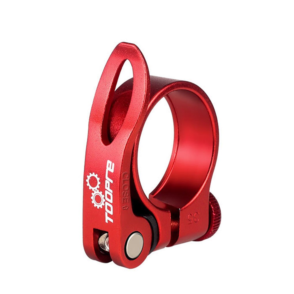Bike Seat Post Clamp Aluminum Alloy Bicycle Quick Release Seatpost Tube Clip Universal Saddle Fixing Clamp Ring Bicycle Part: 34.9mm red