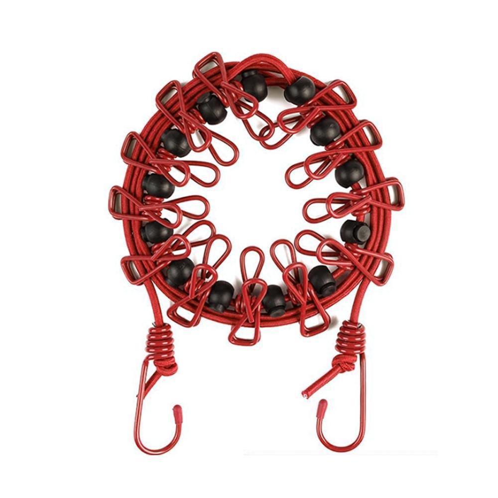 Solid Portable Travel Clothesline for Home Hotel Camping Indoor Outdoor Adjustable End Hooks 12 Clothespin Movable Locking Beads: Red