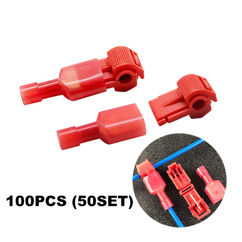 60/100PCS Quick Electrical Cable Connectors Snap Splice Lock Wire Terminals Crimp Wire Cable Connectors: 100pcs(50set)Red