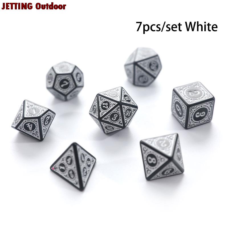 7 pz/set poliedrico 7-Die intagliato modello dadi Set D4 D6 D8 D10 D % D12 D20 per RPG DND forniture di gioco: white