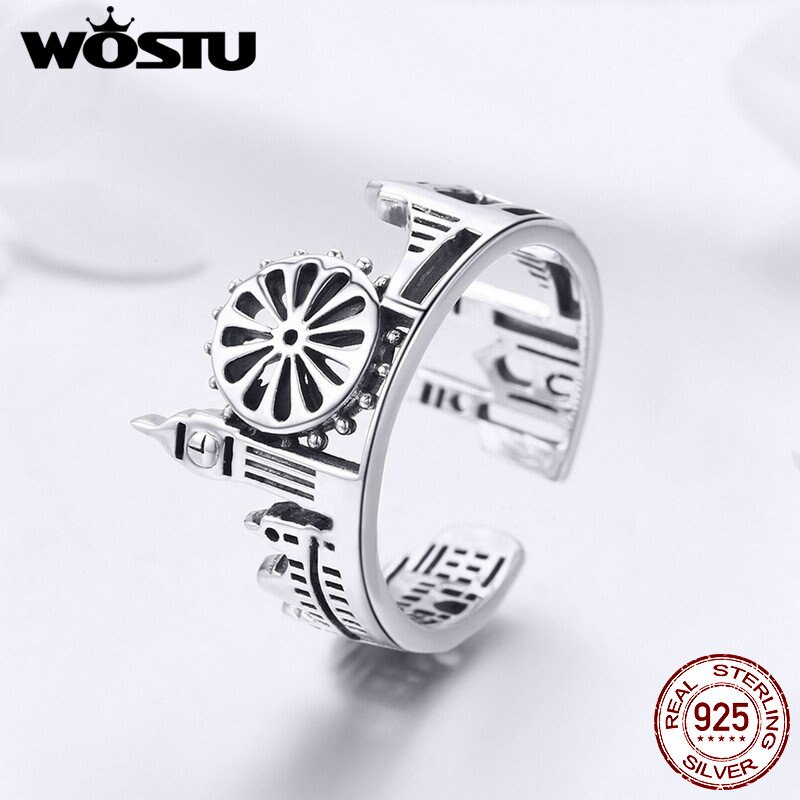 Wostu Top 925 Sterling Zilver London City Ringen Voor Vrouwen Romantische Vintage Ring Mode Punk Partij Sieraden Beste Cadeau CQR474