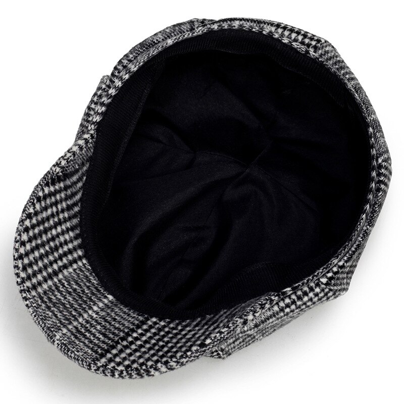 Women's Beret Newsboy Hat Autumn and Winter Casua Beret Imitation Woolen Plaid Octagonal Hat Women Caps