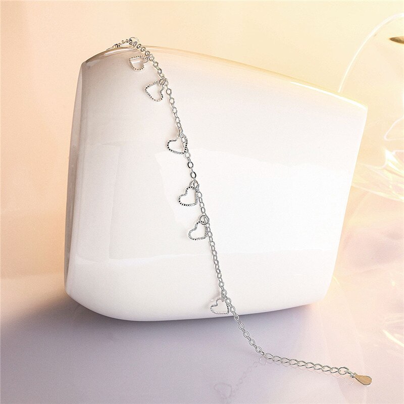 Meisjes Hart Enkelbanden Sieraden Vrouwen Mode 925 Zilveren Armbanden Vrouwelijke Accessoires Lady Enkelbandje Zilveren Lady Bijou