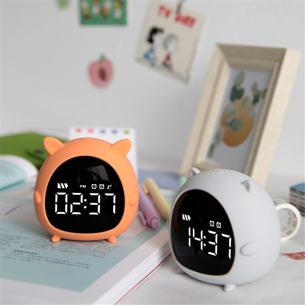Digital Alarm Clock USB Charging Cartoon Pet Elf Clock for Kids Multifunctional Silicone Electronic Clock with LED Night Light