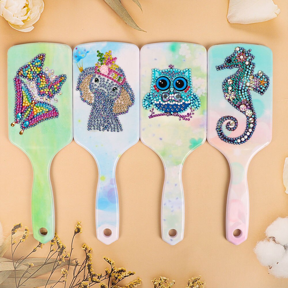 Peinture diamant 5D à faire soi-même, avec des animaux de dessin animé, peigne à strass, brosses à cheveux en forme spéciale, artisanal fait à la main