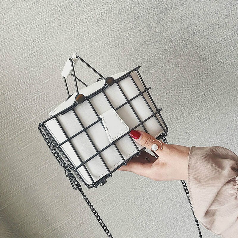 Moda designer bolsas femininas 2020 novo de alta qualidade couro do plutônio bolsa feminina cesta de ferro quadrado bolsa de ombro de corrente saco do mensageiro