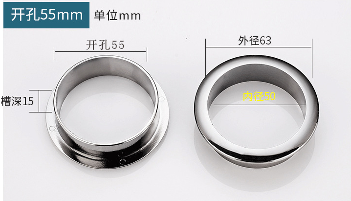 2pcs plastic wire hole cover 50mm Round table PC Cable Outlet Port grommet holder cabinet air vent decor ring Furniture Hardware: 55mm  silver