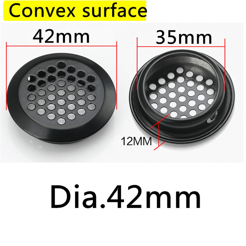 4pcs Wardrobe Cabinet Mesh Hole Black Air Vent Louver Ventilation Cover Stainless Steel Black color: Convex 42mm