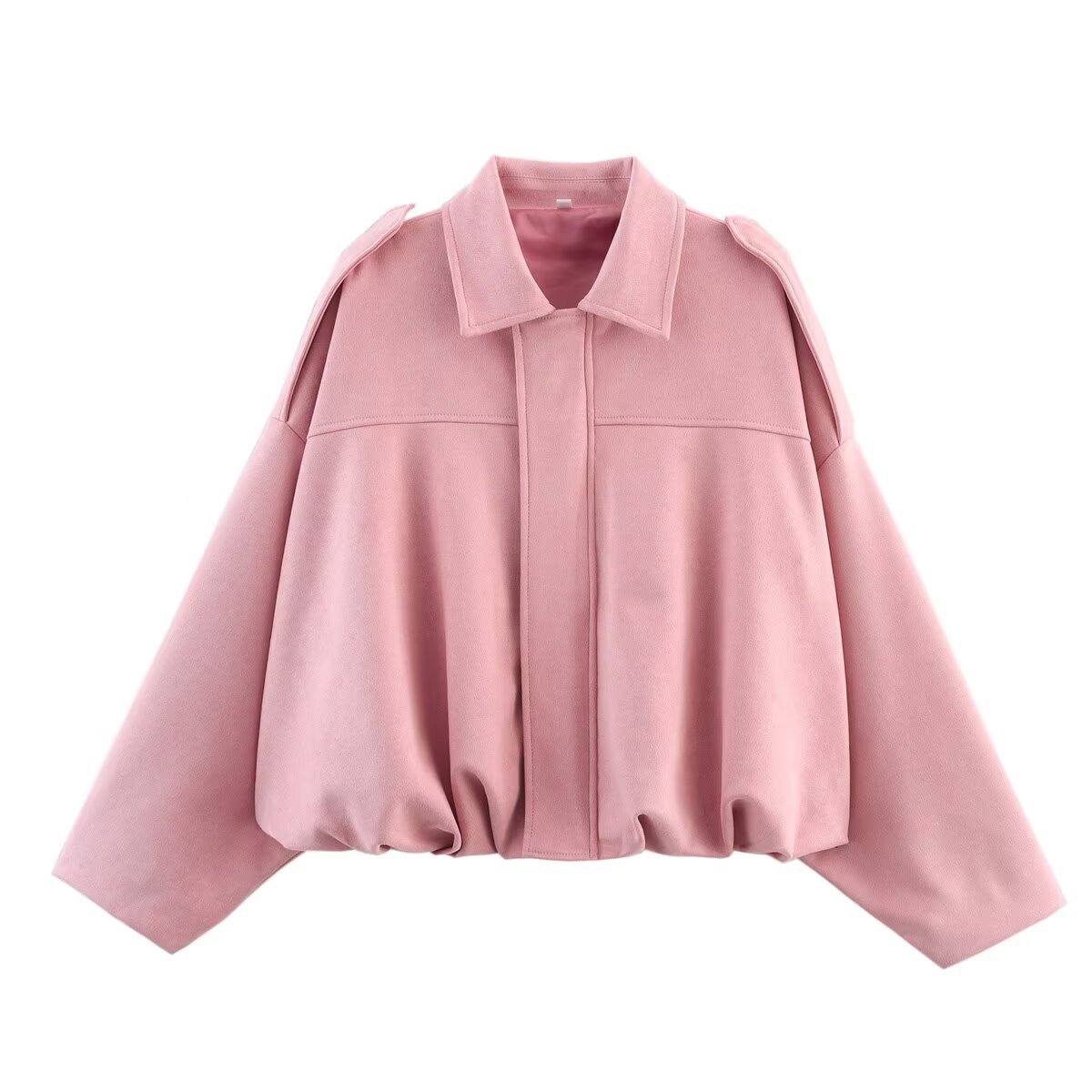 Chaqueta bomber de ante sintético de gran tamaño para mujer de ZBZA, con solapa con textura de ante, mangas largas de murciélago y dobladillo plisado, chaqueta bomber holgada, nueva prenda exterior vintage para mujer
