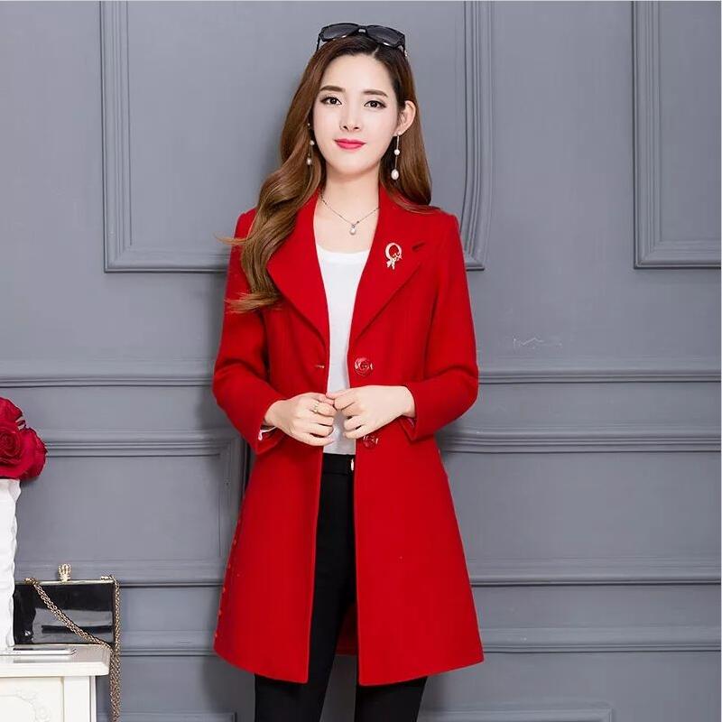 Grande taille manteau en laine femmes vêtements manteaux femmes laine veste longue mince épaississement femmes vestes rouge: Rouge / L
