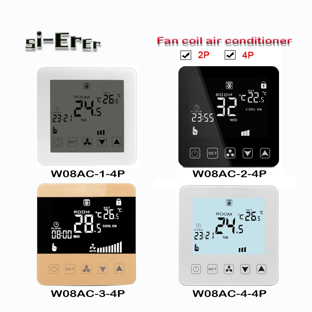 220V programmable Air conditioner thermostat-2P 4Pheating and cooling controller,black / white / gold panel optional
