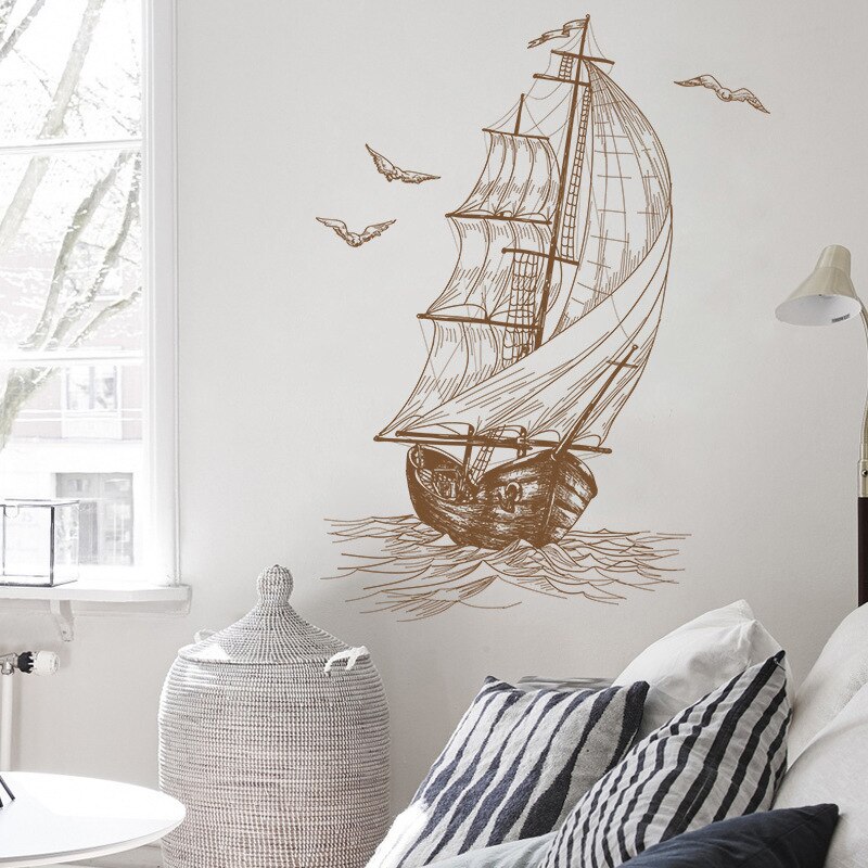 Zeilboot Muurstickers Schets Home Decoratie Voor Deur Muur Woonkamer Slaapkamer Vinyl Decals Eenvoudige Pvc Muurstickers/Adhesive