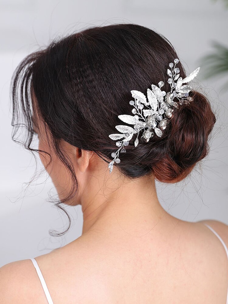 Recién llegado , a la tocados de novia, peineta plateada con flores, tocado de hojas, tiara, accesorios para el cabello de boda para mujer