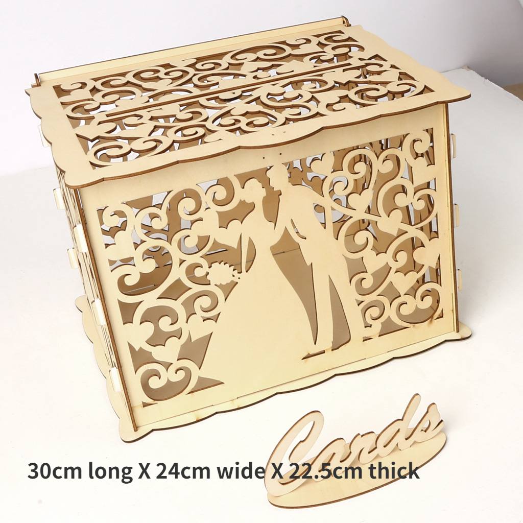 Holz Hochzeit Karte Boxen mit Schloss Mr &amp; Mrs Paar Blume Muster Umschlag Zeichen Karten Holz Box DIY Rustikalen hochzeit Liefert: JM01368-L