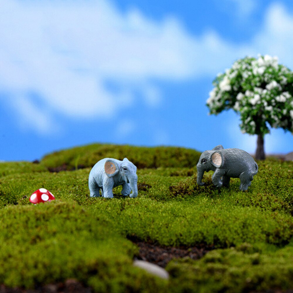 2PCS Artificial Elephant Fairy Garden Miniatures Gnomes Moss Terrariums Resin Crafts Figurines For Home Garden Decoration