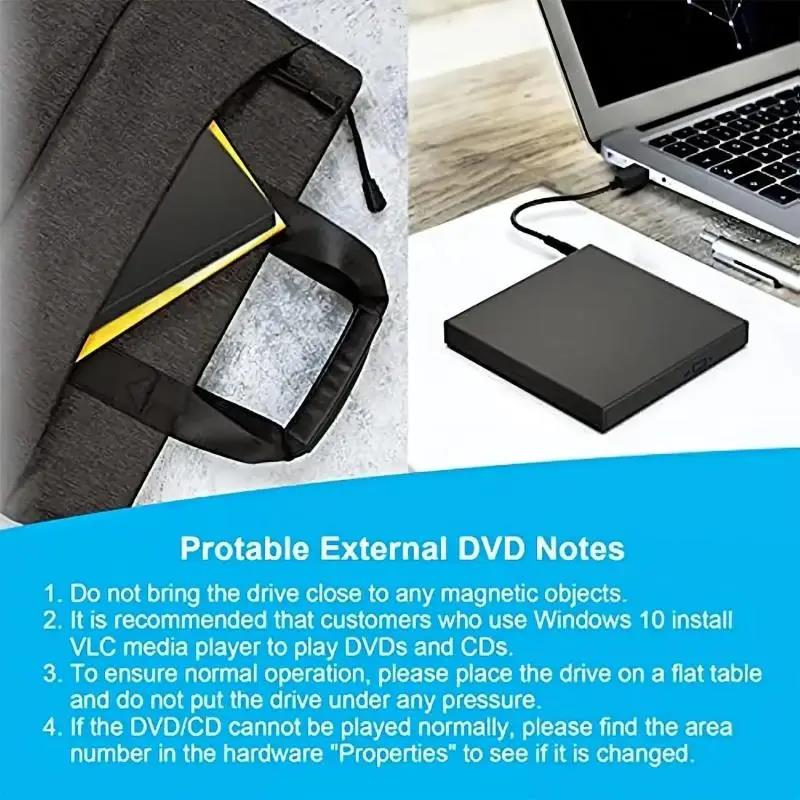 USB 2.0 External DVD Drive High Speed CD Portable CD DVD RW Optical Drive Rewriter Player Burner Compatible With Laptops Desktop