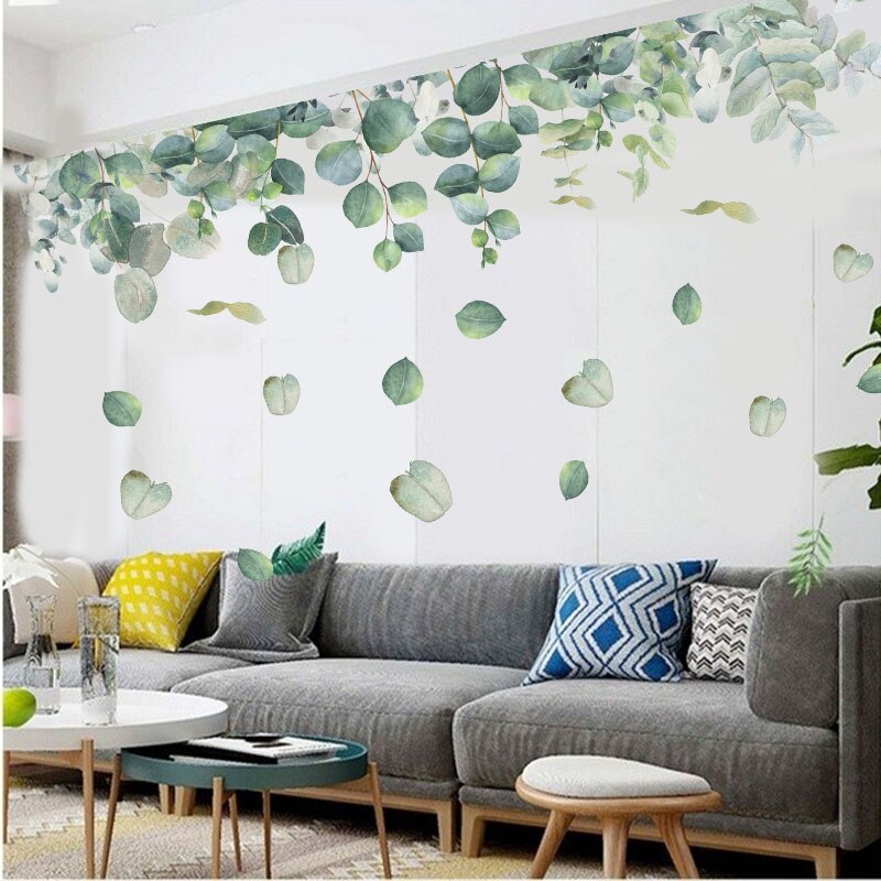 PVC Removable Nursery Green Foliage Leaves Botanical Wall Sticker Living Room Bedroom Decoration Art Mural Wall Decal