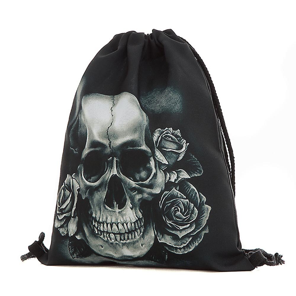 Unisex Punk Gothic Stijl Tasje Mannen Vrouwen Skull Rugzakken Lichtgewicht 3d Printing Koord Rugzak P5