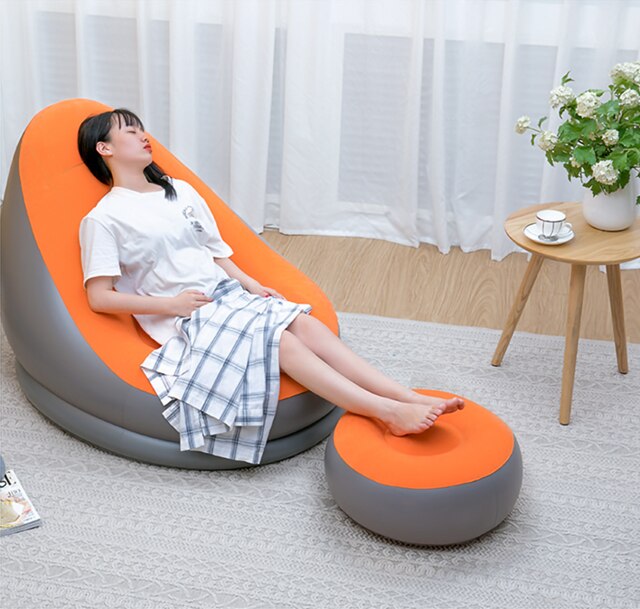 Relax Lazy sofa inflatable sofa chair and Ottoman set stool chair lounge chair for home and garden: Orange