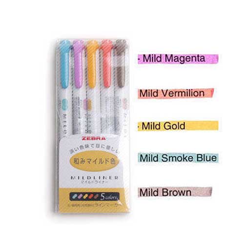 Japanese Zebra Mild Liner Double Headed Highlighter Pen Drawing Marker Pens Zebra Mildliner Scribble Stationery 3/5Pcs/Set: Deep color