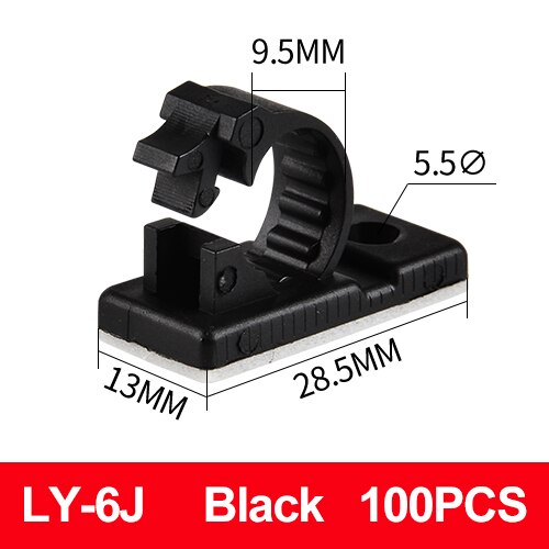 100PCS Cable Line Clip Clamp Sticky Self-Adhesive Wall Snap Type Plastic Base Fixed Wire Management Adjustable LY-4/6 Black: LY-6J