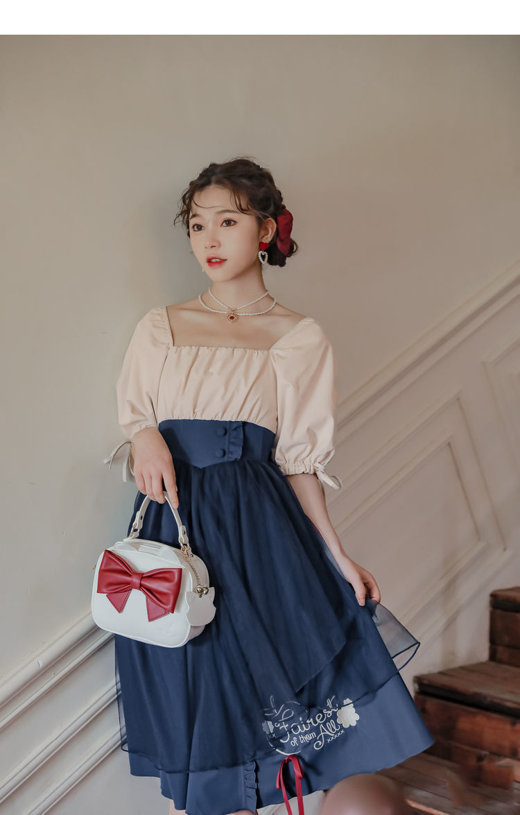 Snow White French Dress Girl Summer French Retro Puff Sleeve Tea Break Dress Party Vintage Dress French Dress Women