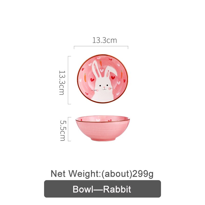 Children's Plate Set Of Rabbite Giraffe Baby Plate Dishes Ceramic Dineerware Set For Kids Bowl Plate Children's Cutlery: Rabbit Bowl