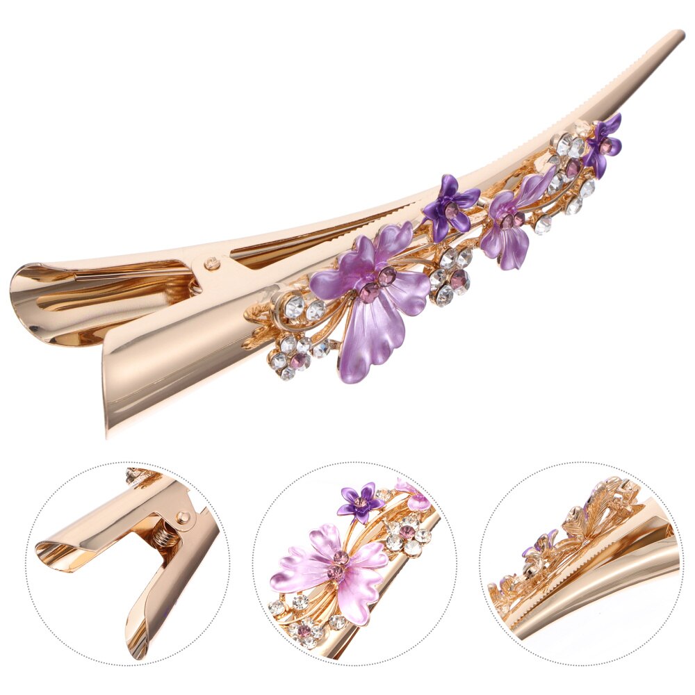 Female Hair Clip Flower Hair Decor Barrettes Large Duckbill Clip: Purple
