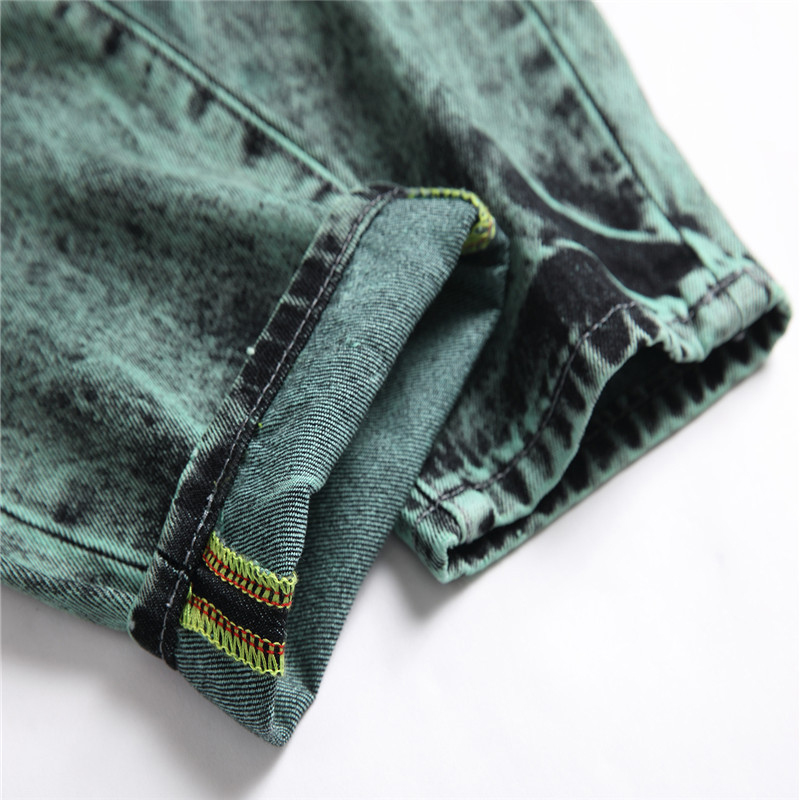 Jean Denim Y2K pour hommes, pantalon droit déchiré avec trous, noir, vert