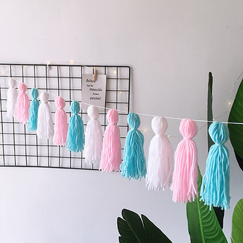Ins nordisk børneværelse dekoration kvast guirlande snor vægophæng ornamenter børneværelse vægindretning baby shower fotorekvisitter: Kvaststreng  -9