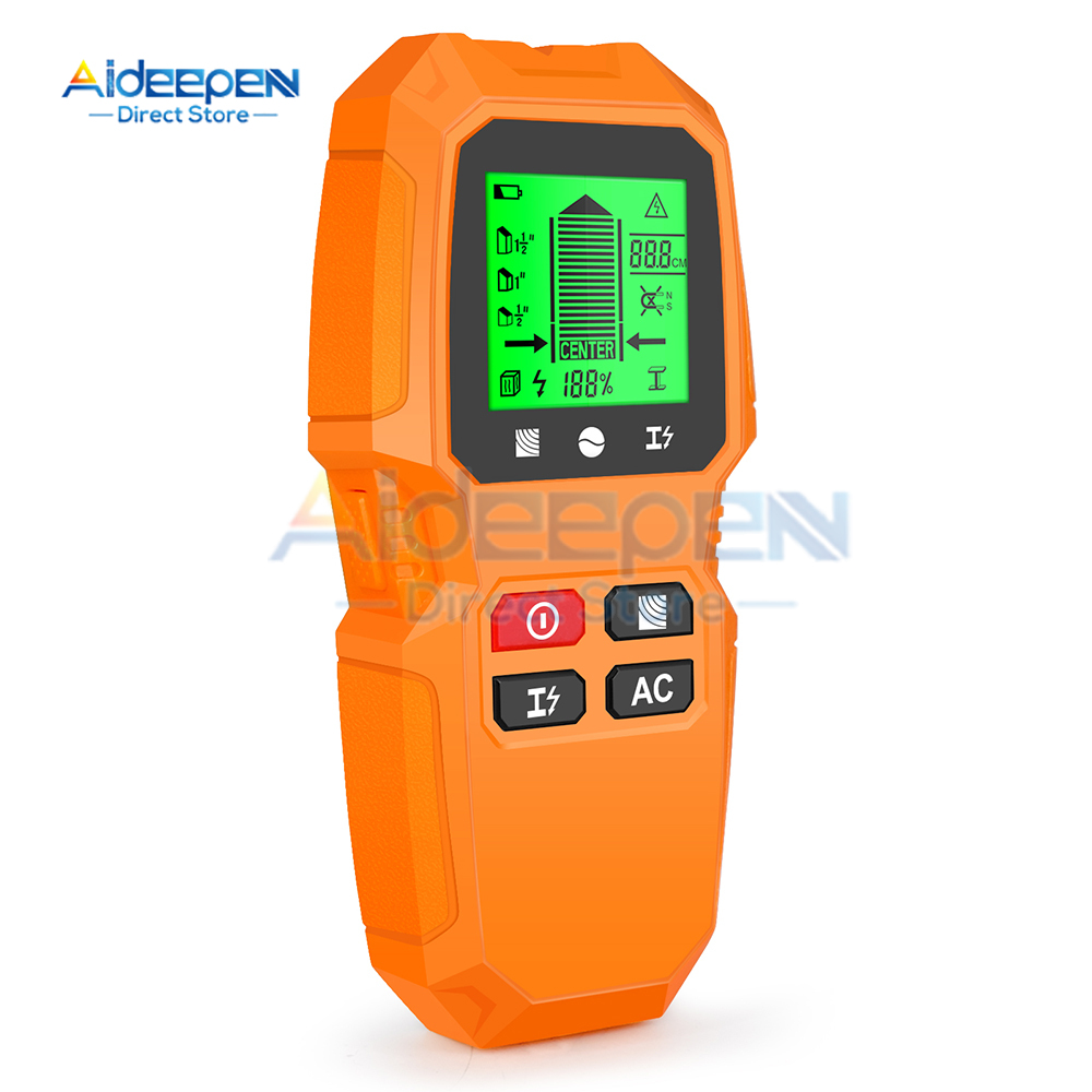 HW-QB6 Wall Stud Finder Sensor Wandscanner 5-in-1 LCD Elektronische detector Edge Center Houtstroom Metaal Live Draden Detectie: Oranje