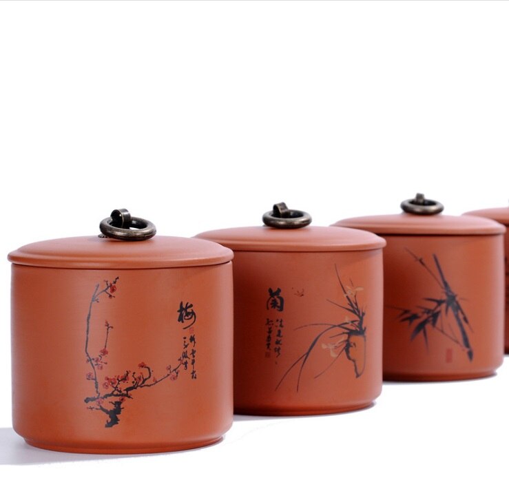 purple tea canister ceramic trumpet tea packing box sealing jar
