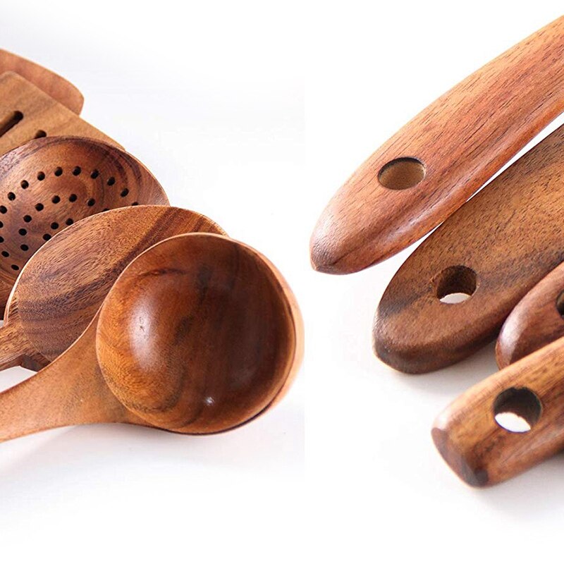 Utensílios de cozinha saudáveis conjunto de ferramentas de cozinha de madeira natural antiaderente espátula de madeira dura e colheres-durável eco-friendly e seguro