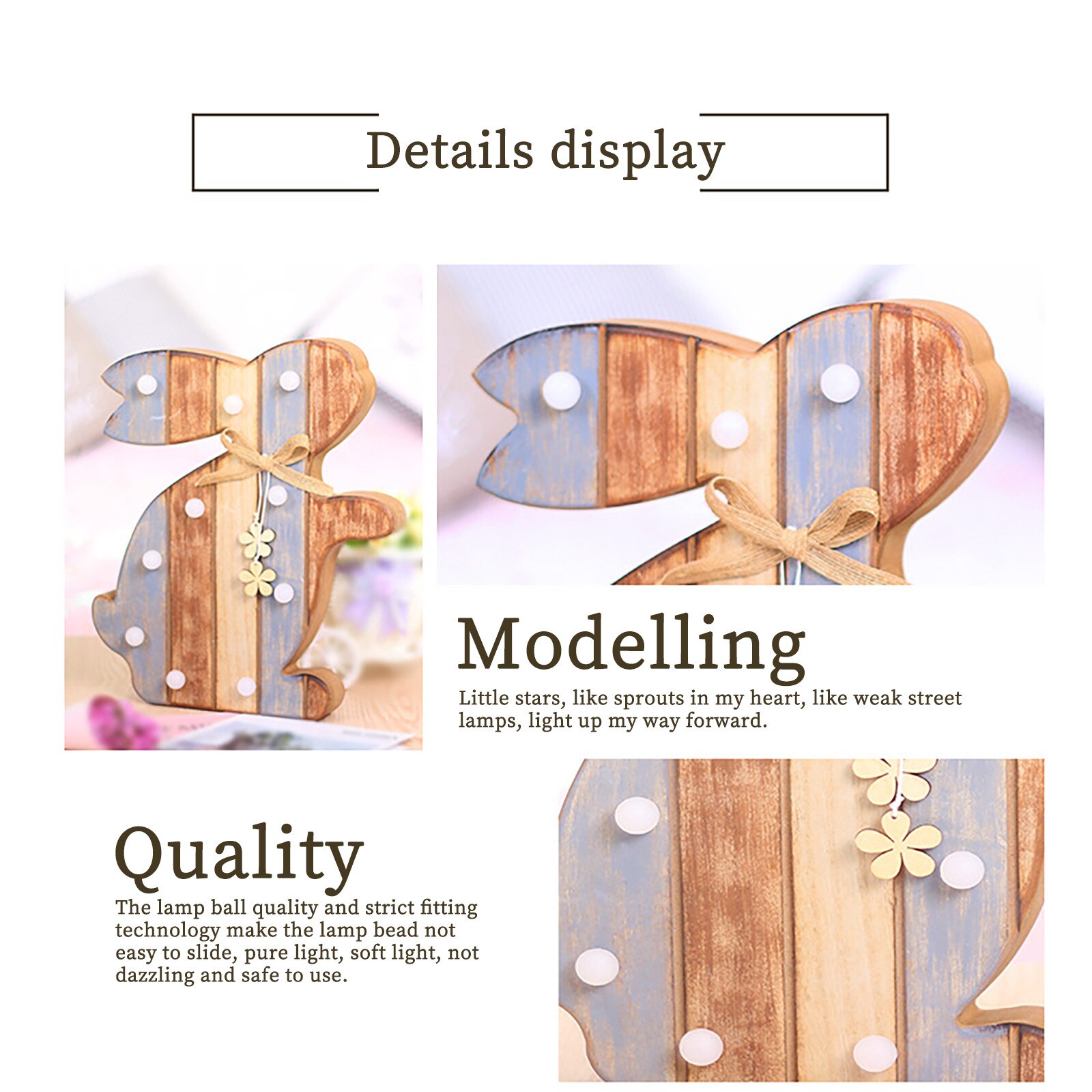 4 # Pasen Houten Ornamenten Met Lichten Konijn En Hond Decoraties Led Licht Ornament Home Diy Beeldjes Miniaturen Decoratie