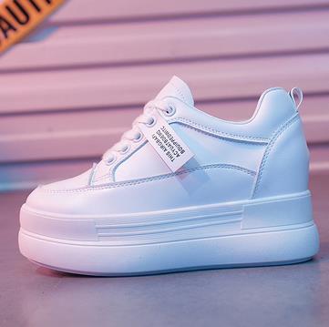 Verborgen Hakken Vrouwen Platform Wedge Sneakers Dames Lederen Witte Schoenen Vrouwelijke Krasovki Tenis Feminino Casual 8cm Hak