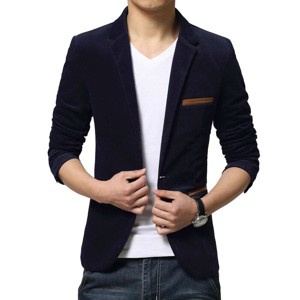 Male Autumn Winter Red Wine Velvet Leisure Suit Jacket Wedding Groom Singer Slim Fit Blazer Hombre Masculino: Navy Blue / L