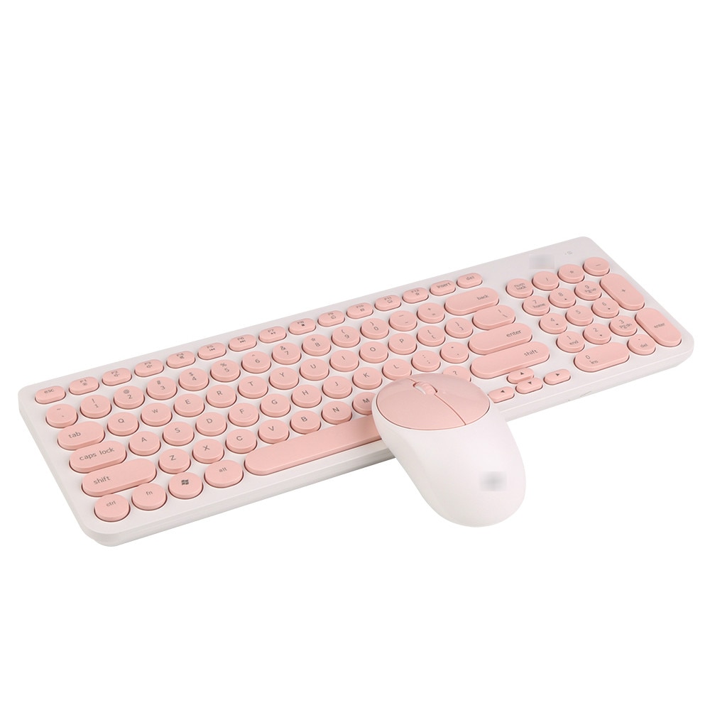 Kvinder kontor trådløst tastatur mus combo sød lyserød rund keycaps tastatur 1600 dpi optisk musedragt til asus acer hp lenovo