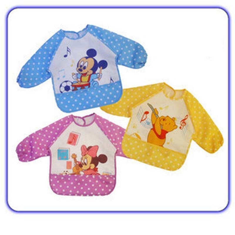 Bavette pour bébé à manches longues, bavette imperméable pour le déjeuner, motif de dessin animé, pour les bébés de 0 à 2 ans