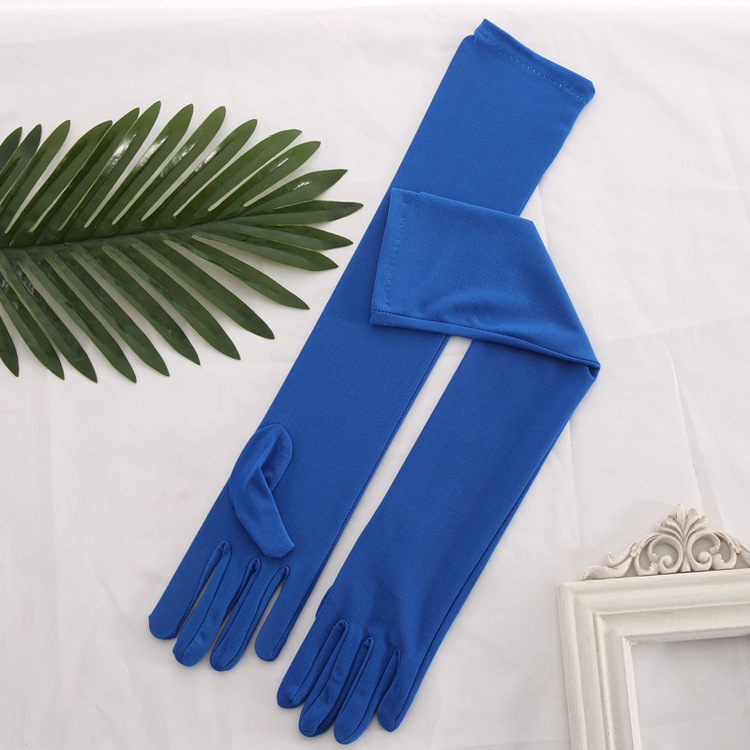 Guantes De boda largos para mujer, manoplas De satén para baile, color rojo, negro, blanco, marfil y rosa, 45CM De longitud: Azul