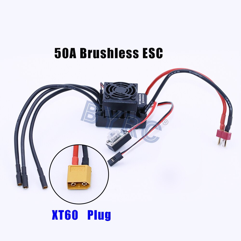 HOBBYWING Waterproof 50A RTR Brushless ESC Speed Controller WP-10BL50-RTR Programmable Fit 2-3S Lipo Pack for 1/10 RC Car: XT60 plug