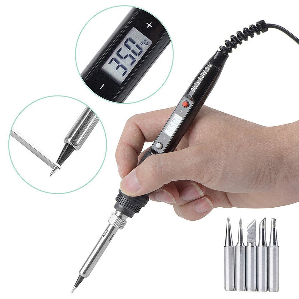 80w Soldering Iron Digital LCD Electric Soldering Tool Manual Solder Wire Tweezers