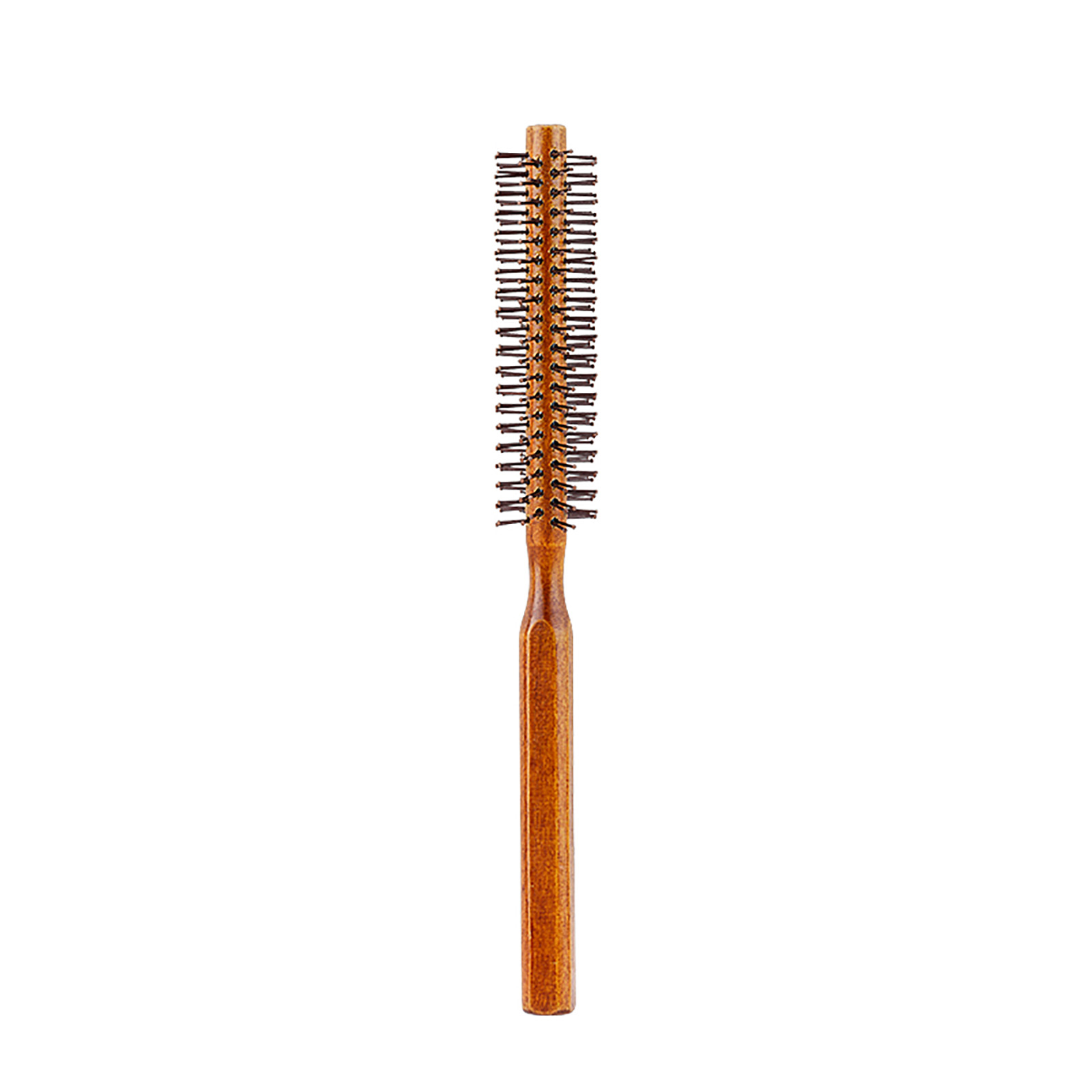 Wooden Handle Nylon Teeth Circular Brush Curly Roller Comb Fluffy Hair Root Straight Hair Multifunctional Comb For Men And Women: Brown