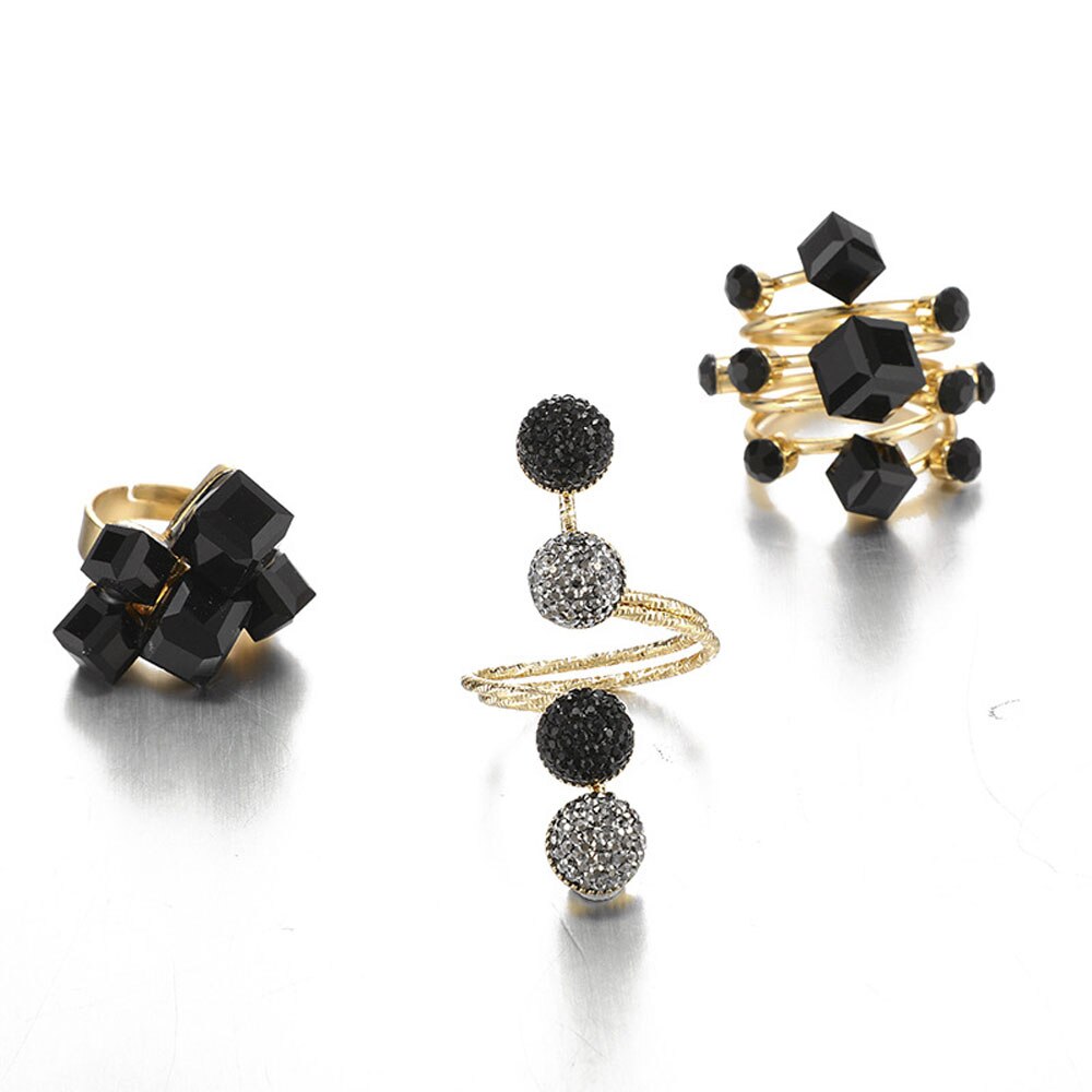 Conjunto de anillos Midi con apertura de dedo nudillo para Mujer, 1 Uds. De diamantes de imitación dorados y negros antiguos, joyería Punk con estilo